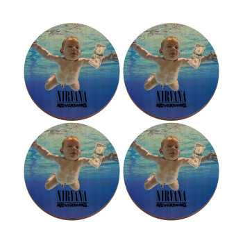 Nirvana nevermind, ΣΕΤ x4 Σουβέρ ξύλινα στρογγυλά plywood (9cm)