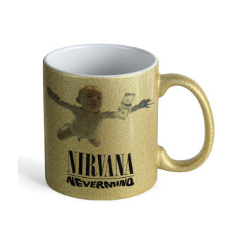 Nirvana nevermind, Κούπα Χρυσή Glitter που γυαλίζει, κεραμική, 330ml