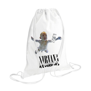 Nirvana nevermind, Τσάντα πλάτης πουγκί GYMBAG λευκή (28x40cm)