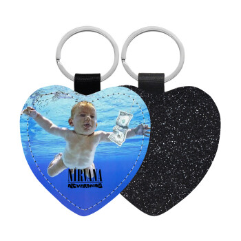 Nirvana nevermind, Μπρελόκ PU δερμάτινο glitter καρδιά ΜΑΥΡΟ