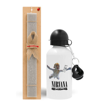 Nirvana nevermind, Πασχαλινό Σετ, παγούρι μεταλλικό  αλουμινίου (500ml) & πασχαλινή λαμπάδα αρωματική πλακέ (30cm) (ΓΚΡΙ)