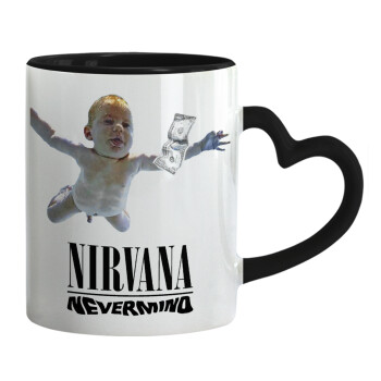 Nirvana nevermind, Κούπα καρδιά χερούλι μαύρη, κεραμική, 330ml