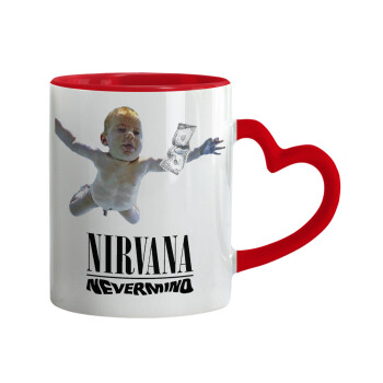 Nirvana nevermind, Mug heart red handle, ceramic, 330ml