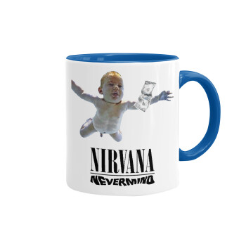Nirvana nevermind, Mug colored blue, ceramic, 330ml