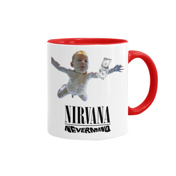 Nirvana nevermind, Κούπα χρωματιστή κόκκινη, κεραμική, 330ml