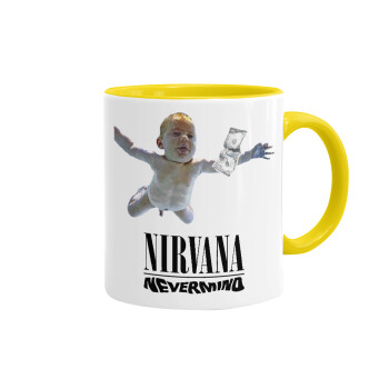 Nirvana nevermind, Κούπα χρωματιστή κίτρινη, κεραμική, 330ml