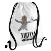 Backpack pouch GYMBAG white, with pocket (40x48cm) & thick cords