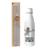 Easter Set, metallic stainless thermos bottle (500ml) & scented flat Easter candle (30cm) (GRAY)