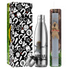 Easter Set, metallic stainless thermos flask (500ml) & scented flat Easter candle (30cm) (GRAY)