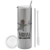 Tumbler stainless steel Silver 600ml, with metal straw & cleaning brush
