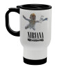 Nirvana nevermind, Κούπα ταξιδιού ανοξείδωτη με καπάκι, διπλού τοιχώματος (θερμό) λευκή 450ml