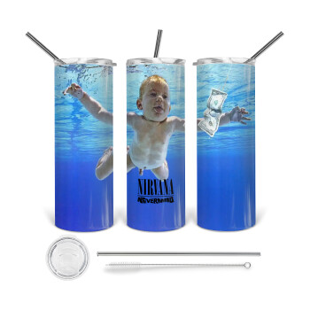Nirvana nevermind, 360 Eco friendly ποτήρι θερμό (tumbler) από ανοξείδωτο ατσάλι 600ml, με μεταλλικό καλαμάκι & βούρτσα καθαρισμού
