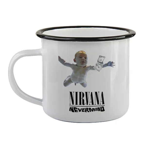 Nirvana nevermind — Enamel mug with black rim, 360ml
