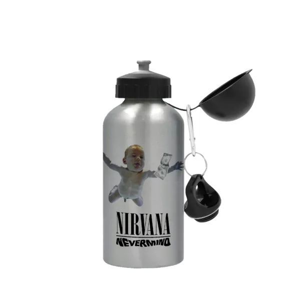 Nirvana nevermind — Μεταλλικό παγούρι νερού, Ασημένιο, αλουμινίου 500ml