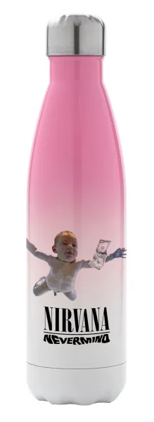 Nirvana nevermind — Μεταλλικό παγούρι θερμός Ροζ/Λευκό (Stainless steel), διπλού τοιχώματος, 500ml