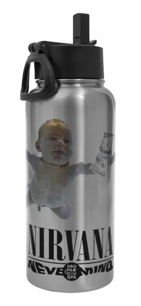 Nirvana nevermind — Metal mug thermo Silver with Straw and Spout Lid (Stainless steel), double wall, 950ml