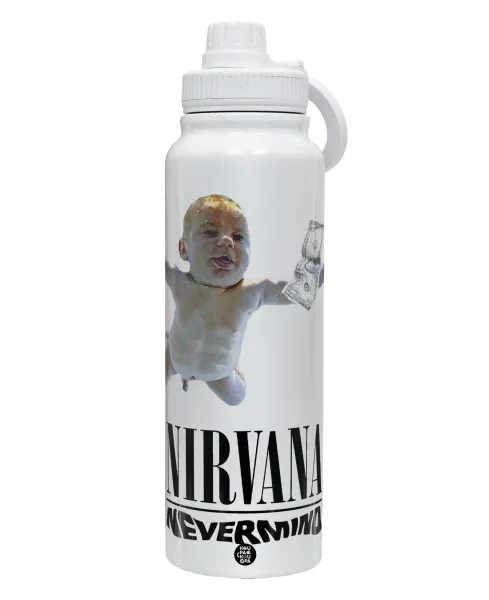 Nirvana nevermind — Θερμός 1L Ανοξείδωτο με Βάση Κινητού & Διπλά Τοιχώματα