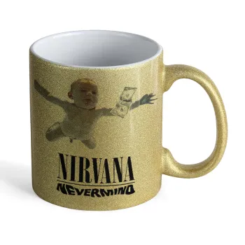 Nirvana nevermind, Κούπα Χρυσή Glitter που γυαλίζει, κεραμική, 330ml