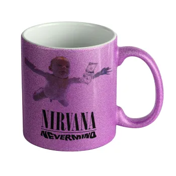 Nirvana nevermind, Κούπα Μωβ Glitter που γυαλίζει, κεραμική, 330ml