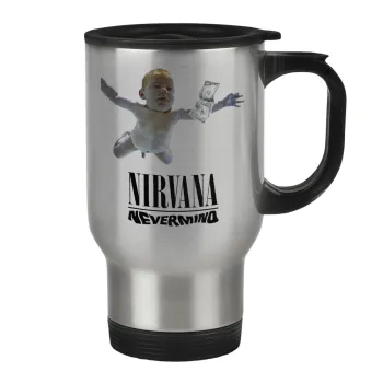 Nirvana nevermind, Stainless steel travel mug with lid, double wall 450ml