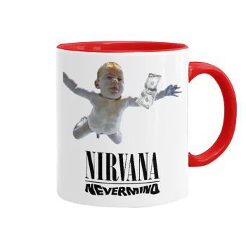 Nirvana nevermind, Κούπα χρωματιστή κόκκινη, κεραμική, 330ml