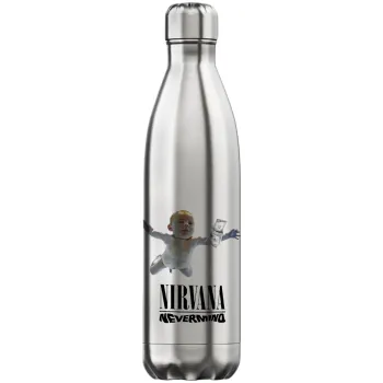 Nirvana nevermind, Μεταλλικό παγούρι θερμός Inox (Stainless steel), διπλού τοιχώματος, 750ml