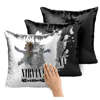 Nirvana nevermind, Μαξιλάρι καναπέ Μαγικό Μαύρο με πούλιες 40x40cm περιέχεται το γέμισμα