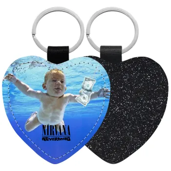 Nirvana nevermind, Μπρελόκ PU δερμάτινο glitter καρδιά ΜΑΥΡΟ