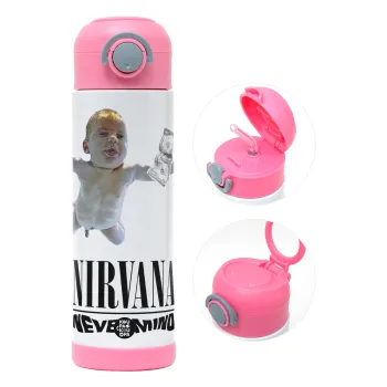 Nirvana nevermind, Παιδικό παγούρι θερμό, ανοξείδωτο, με καλαμάκι ασφαλείας, ΡΟΖ (500ml)