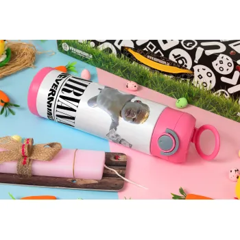 Nirvana nevermind, Easter candle, Childrens hot water bottle, stainless steel, with safety straw, PINK (500ml)