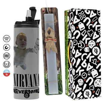 Nirvana nevermind, Easter candle with Grey Tumbler Thermo 600ml & aromatic flat candle (30cm) (GREY)