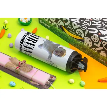 Nirvana nevermind, Easter candle,Travel Tumbler 2 Lids, with metal straw & cleaning brush & aromatic flat candle (30cm) (PINK)