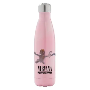 Nirvana nevermind, Metal mug thermos Pink Iridiscent (Stainless steel), double wall, 500ml
