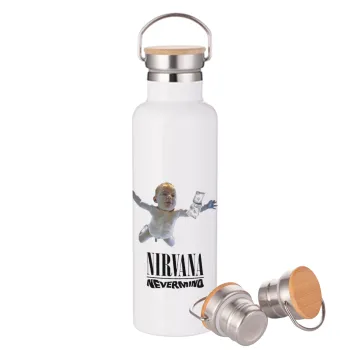 Nirvana nevermind, Stainless steel White with wooden lid (bamboo), double wall, 750ml