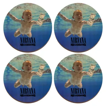 Nirvana nevermind, ΣΕΤ x4 Σουβέρ ξύλινα στρογγυλά plywood (9cm)