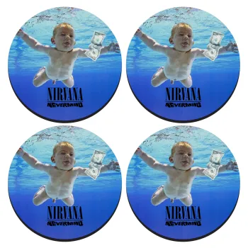 Nirvana nevermind, SET of 4 round wooden coasters (9cm)