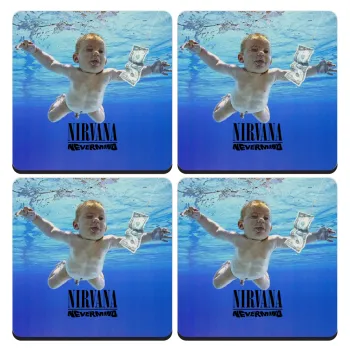 Nirvana nevermind, ΣΕΤ 4 Σουβέρ ξύλινα τετράγωνα (9cm)