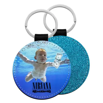Nirvana nevermind, Μπρελόκ Δερματίνη, στρογγυλό ΜΠΛΕ (5cm)