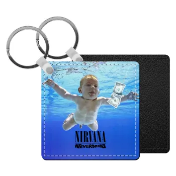 Nirvana nevermind, Μπρελόκ Δερματίνη, τετράγωνο ΜΑΥΡΟ (5x5cm)