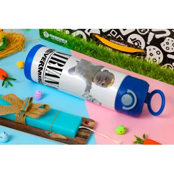 Nirvana nevermind, Easter candle, Childrens hot water bottle, stainless steel, with safety straw, BLUE (500ml)