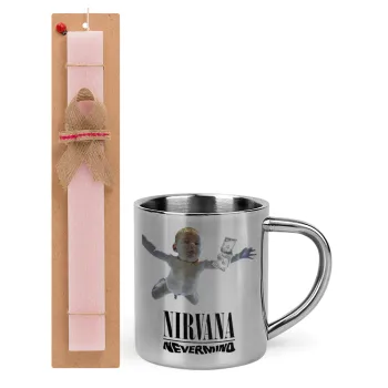 Nirvana nevermind, Easter Set, metallic thermal cup (300ml) & aromatic flat Easter candle (30cm) (PINK)