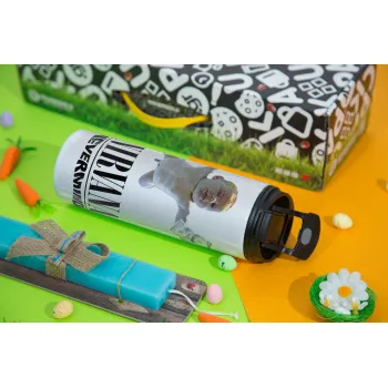 Nirvana nevermind, Easter candle,Travel Tumbler 2 Lids, with metal straw & cleaning brush & aromatic flat candle (30cm) (BLUE)