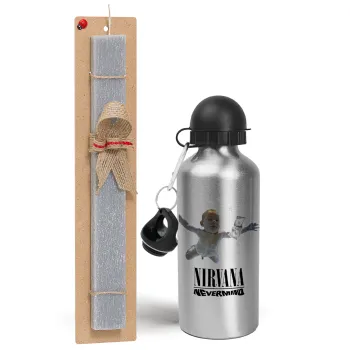 Nirvana nevermind, Easter Set, metallic silver aluminum water bottle (500ml) & aromatic flat Easter candle (30cm) (GRAY)