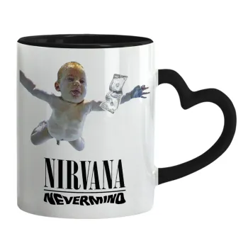Nirvana nevermind, Mug heart black handle, ceramic, 330ml