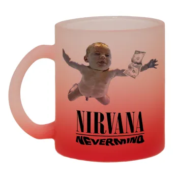 Nirvana nevermind, Κούπα γυάλινη δίχρωμη με βάση το κόκκινο ματ, 330ml
