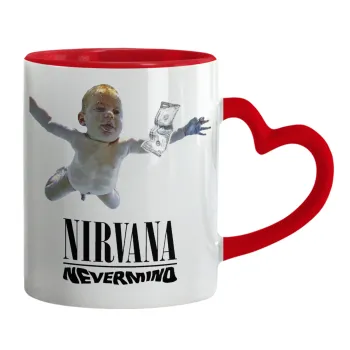 Nirvana nevermind, Κούπα καρδιά χερούλι κόκκινη, κεραμική, 330ml