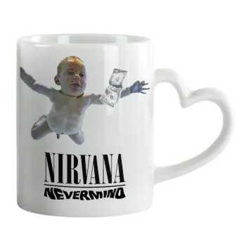 Nirvana nevermind, Κούπα καρδιά χερούλι λευκή, κεραμική, 330ml