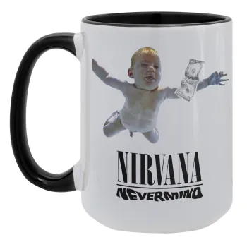 Nirvana nevermind, Κούπα Mega 15oz, κεραμική Μαύρη, 450ml
