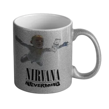 Nirvana nevermind, Κούπα Ασημένια Glitter που γυαλίζει, κεραμική, 330ml