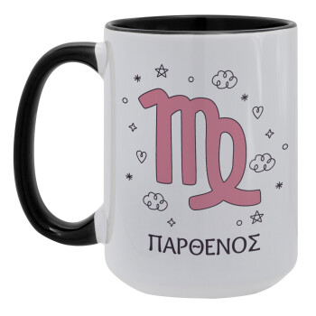 Ζώδια Παρθένος, Κούπα Mega 15oz, κεραμική Μαύρη, 450ml